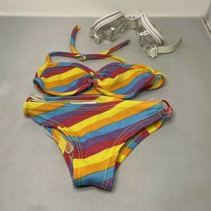 BUILD-A-BEAR Striped Bikini Two Piece Swimsuit Clothing And Googles